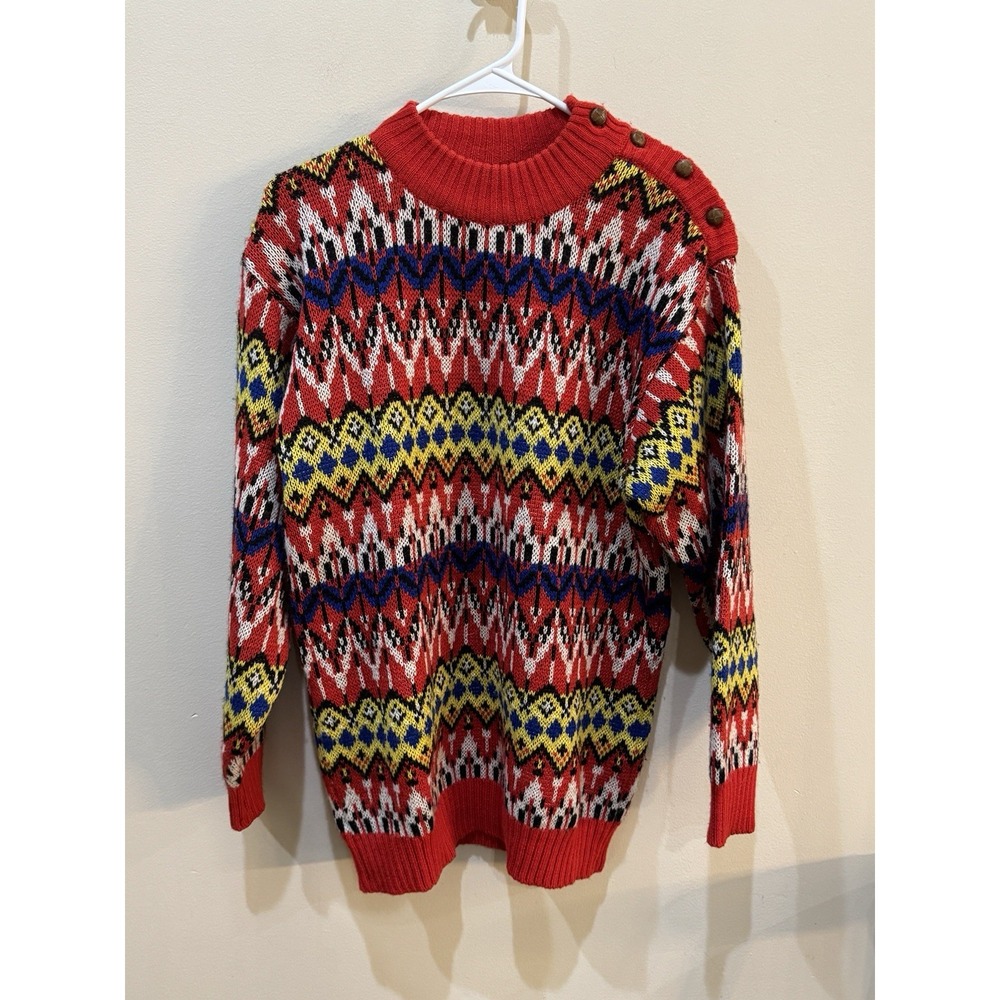 Vintage Tommy Hilfiger Knitted Jumper Sweater 100% Wool Fair Isle Ski Colorful - Picture 2 of 15